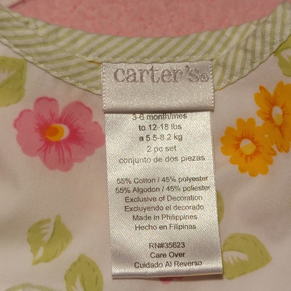 CARTER'S ♡ 2pc Vintage Lime Green 'n White Stripe Trim Bright Floral Romper 3-6M - Picture 16 of 17